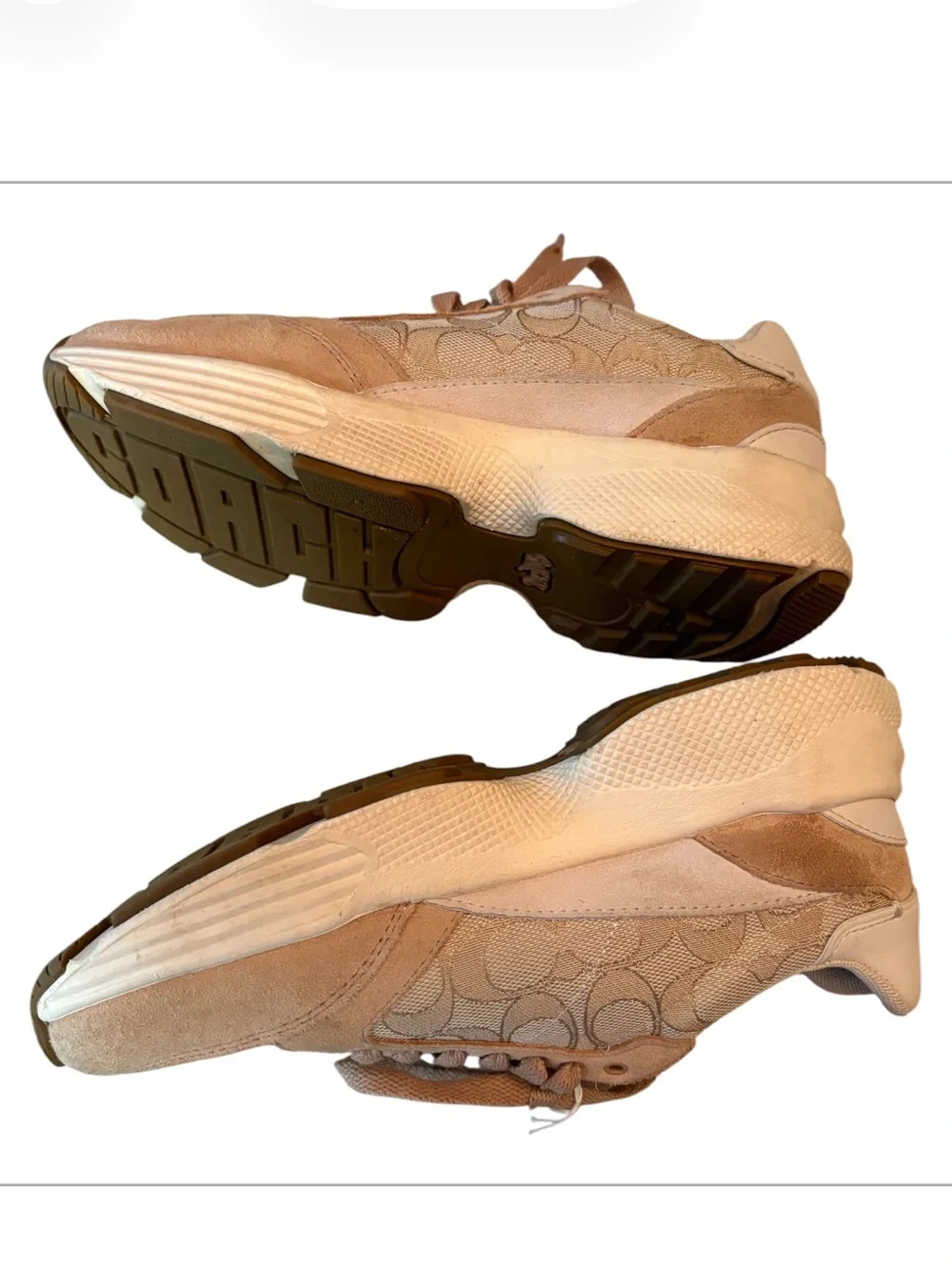 Coach Signature “C” Tan Suede and Canvas Sneakers Size 7 - Picture 3 of 10